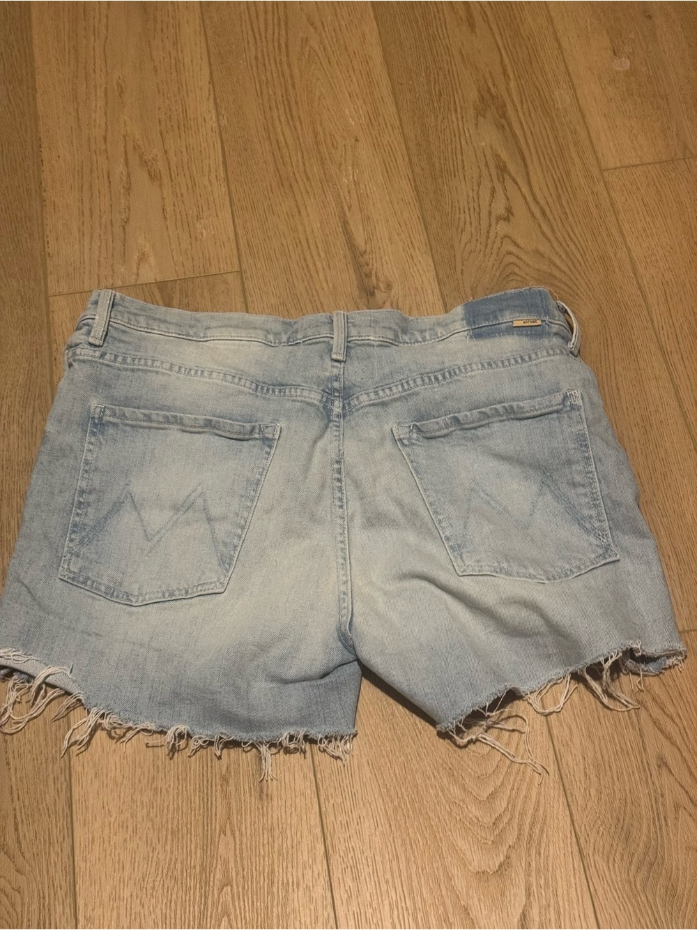 MOTHER Light Blue Frayed Hem Denim Shorts